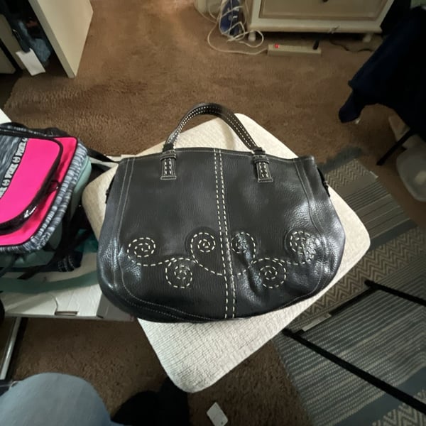 Brighton Black Pebble Leather Swirl Stitched Shoulder Bag