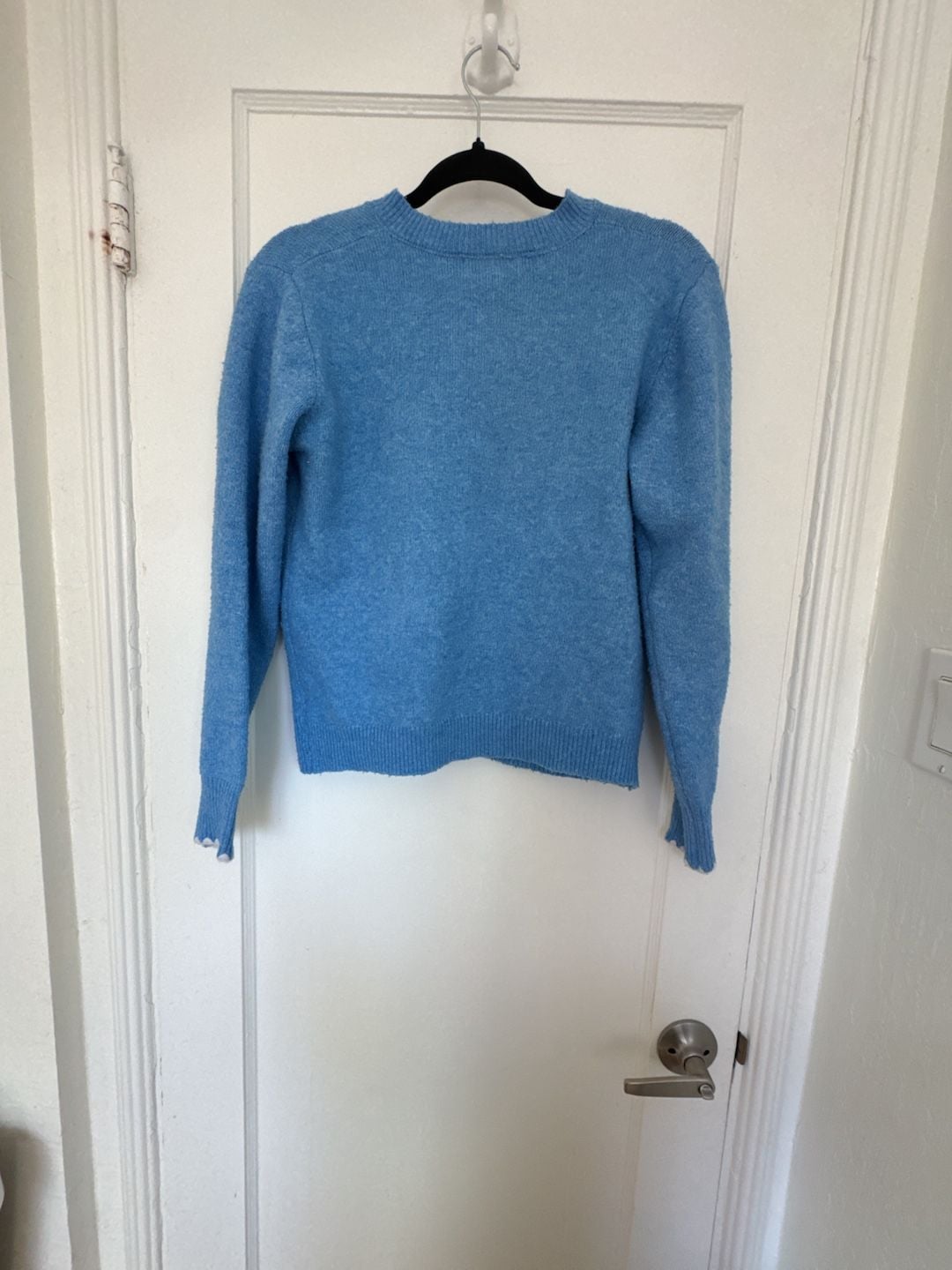 Grandma Blue Knit Cardigan Coquette Bow Pockets Scalloped Edges Prairie Cottagecore S 3
