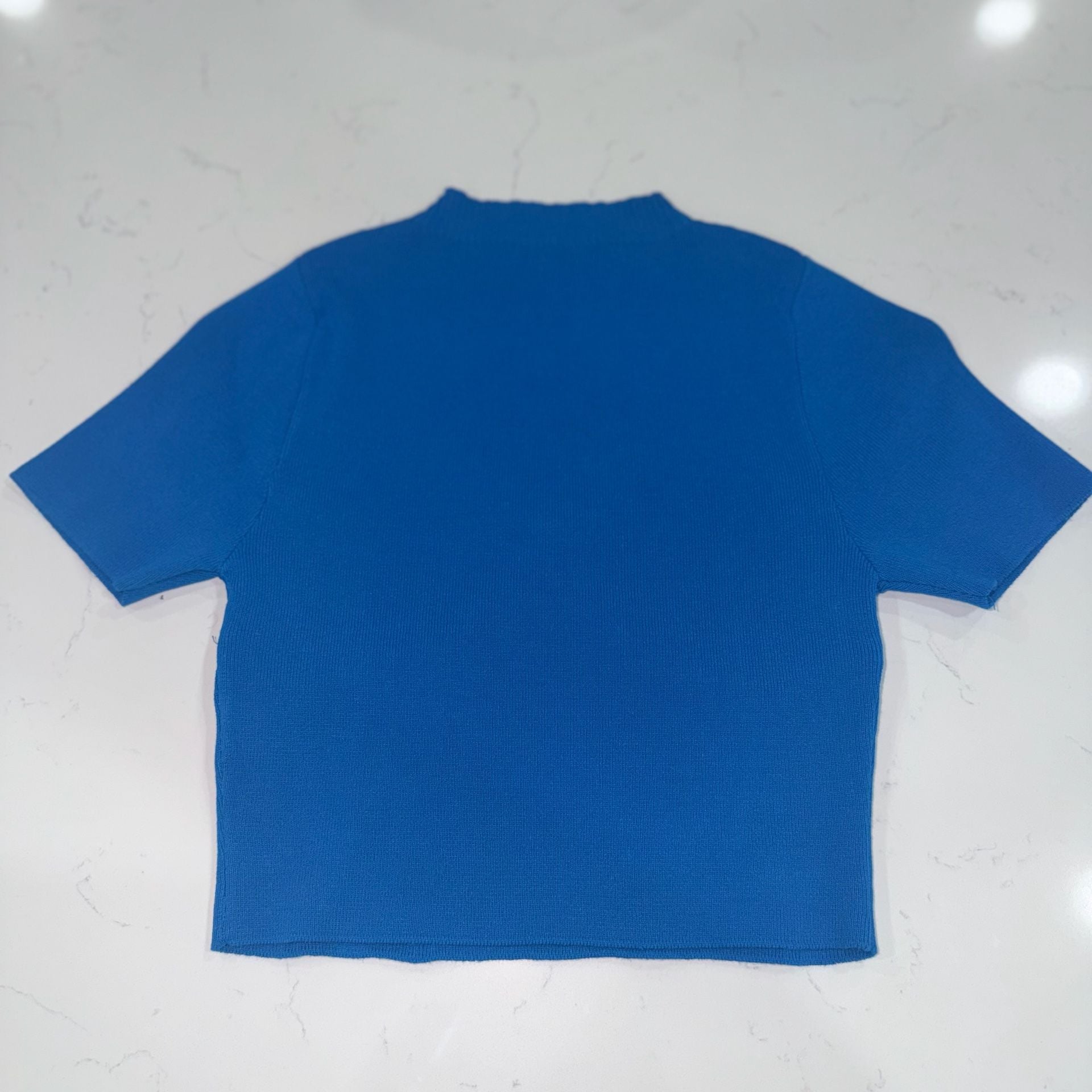 Balboa Figure Form Knit Top Blue Rhinestone Cup Detail 4