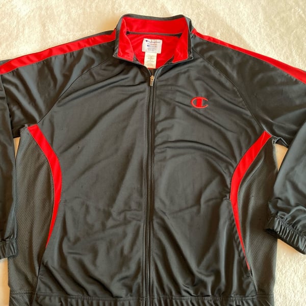 Champion Track Jacket Size XL Black Red Full Zip Athletic Stripe