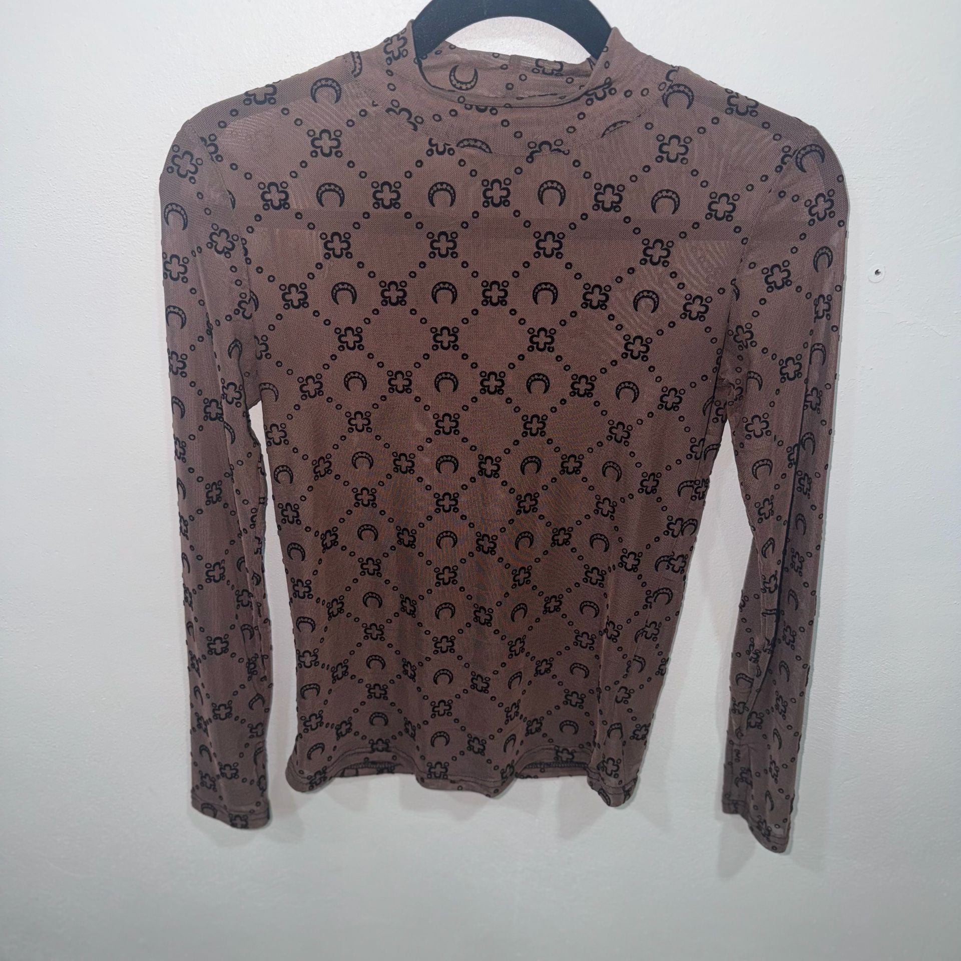 Marine Serre Moonogram Flocked Mesh Highneck Top Size S Brown 2