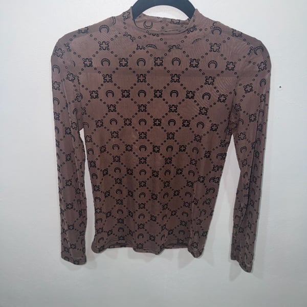 Marine Serre Moonogram Flocked Mesh Highneck Top Size S Brown