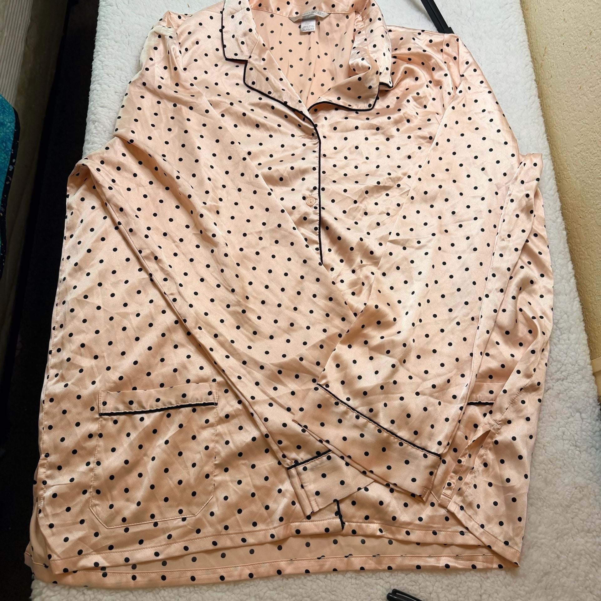 Victoria's Secret Satin Pajama Set Size XL Pink Black Dot 1