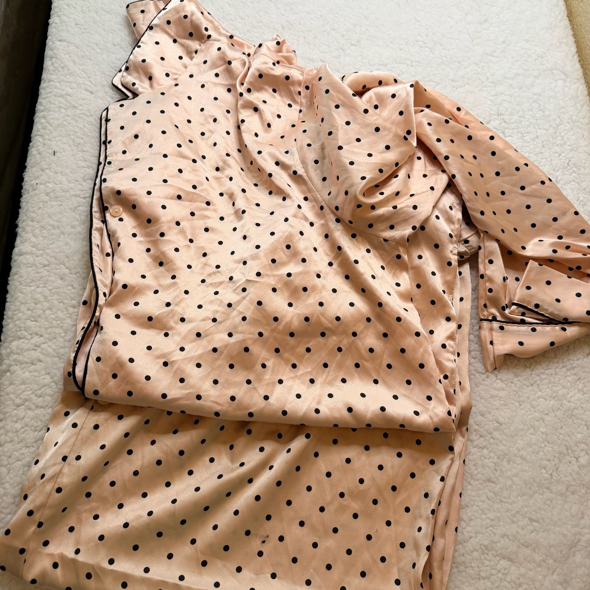 Victoria's Secret Satin Pajama Set Size XL Pink Black Dot 5