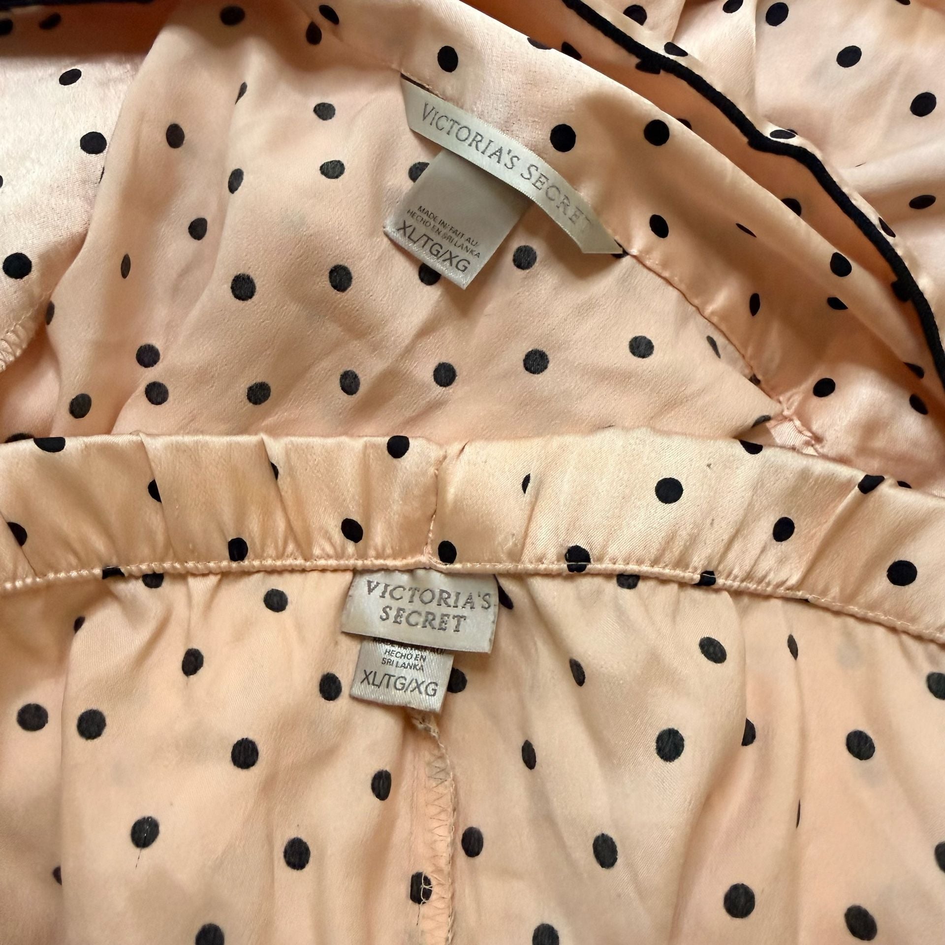 Victoria's Secret Satin Pajama Set Size XL Pink Black Dot 6