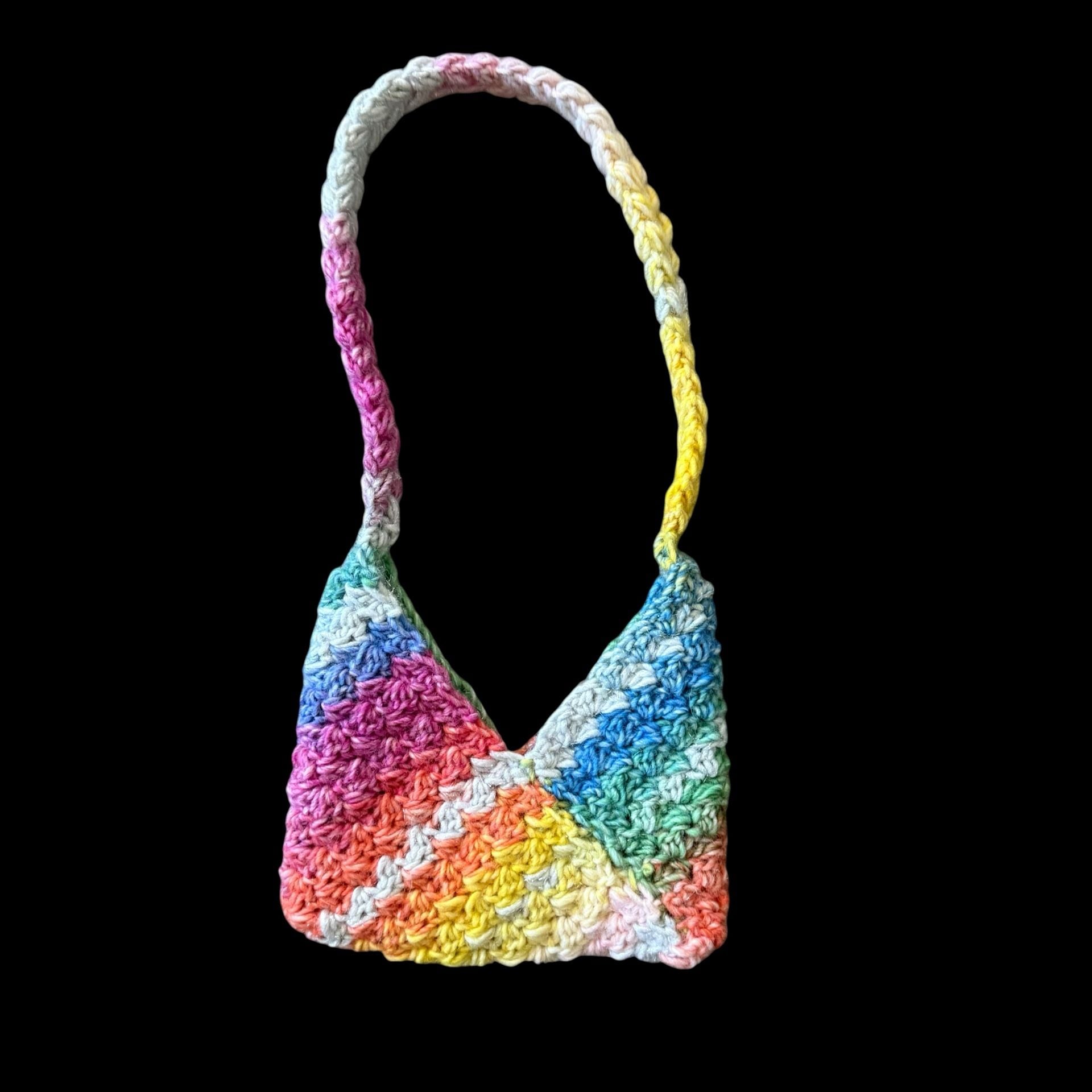 Handmade Crochet Rainbow Shoulder Bag See measurement photos 3