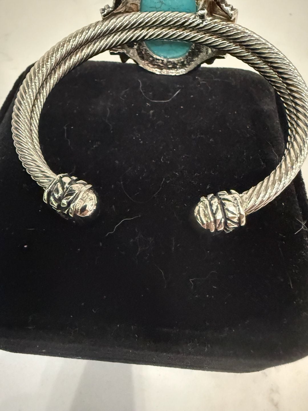 Cuff Bracelet Silver Tone W/ Large Center Round Turquoise Costume Jewelry 7