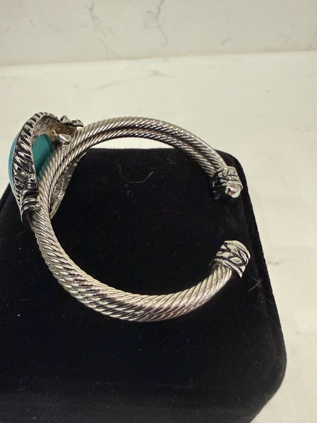Cuff Bracelet Silver Tone W/ Large Center Round Turquoise Costume Jewelry 8