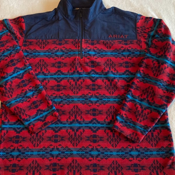 Ariat 1/4 Zip Fleece Pullover Size XL Red Southwestern Print