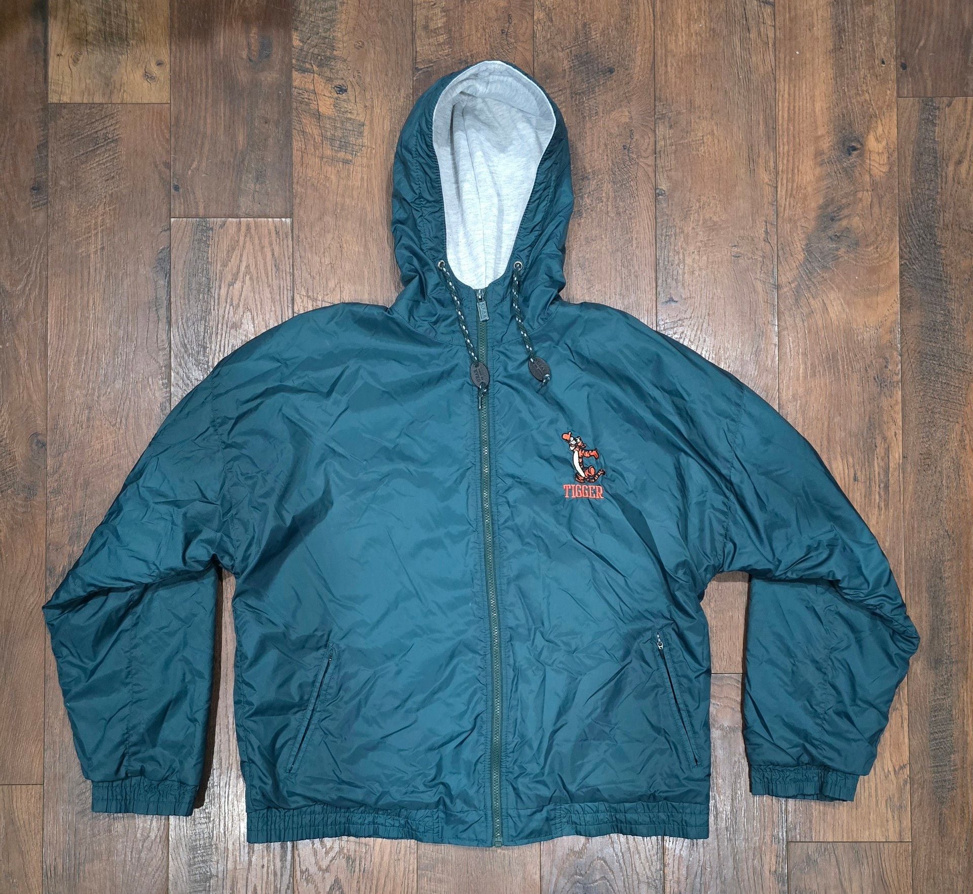 Vintage The Disney Store Tigger Nylon Hooded Jacket Size XL Green 1