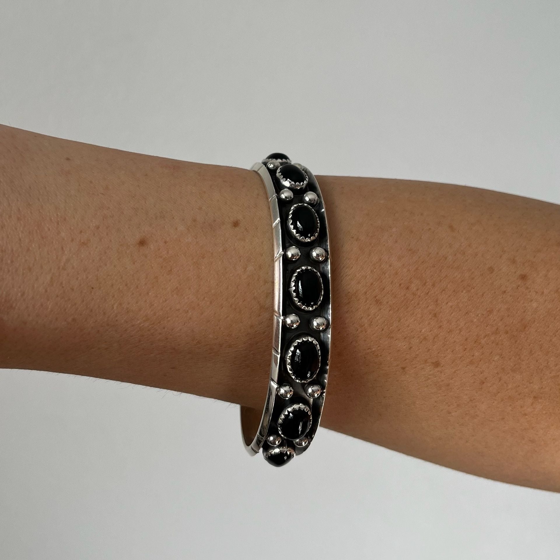 Reed Charley Navajo Sterling Silver Black Onyx Cuff Bracelet 6.5 8