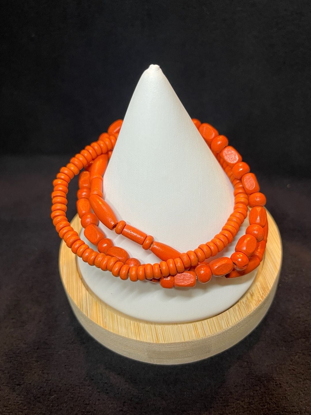 Orange Beaded Wood Bracelet Tangerine- 3-strand 1