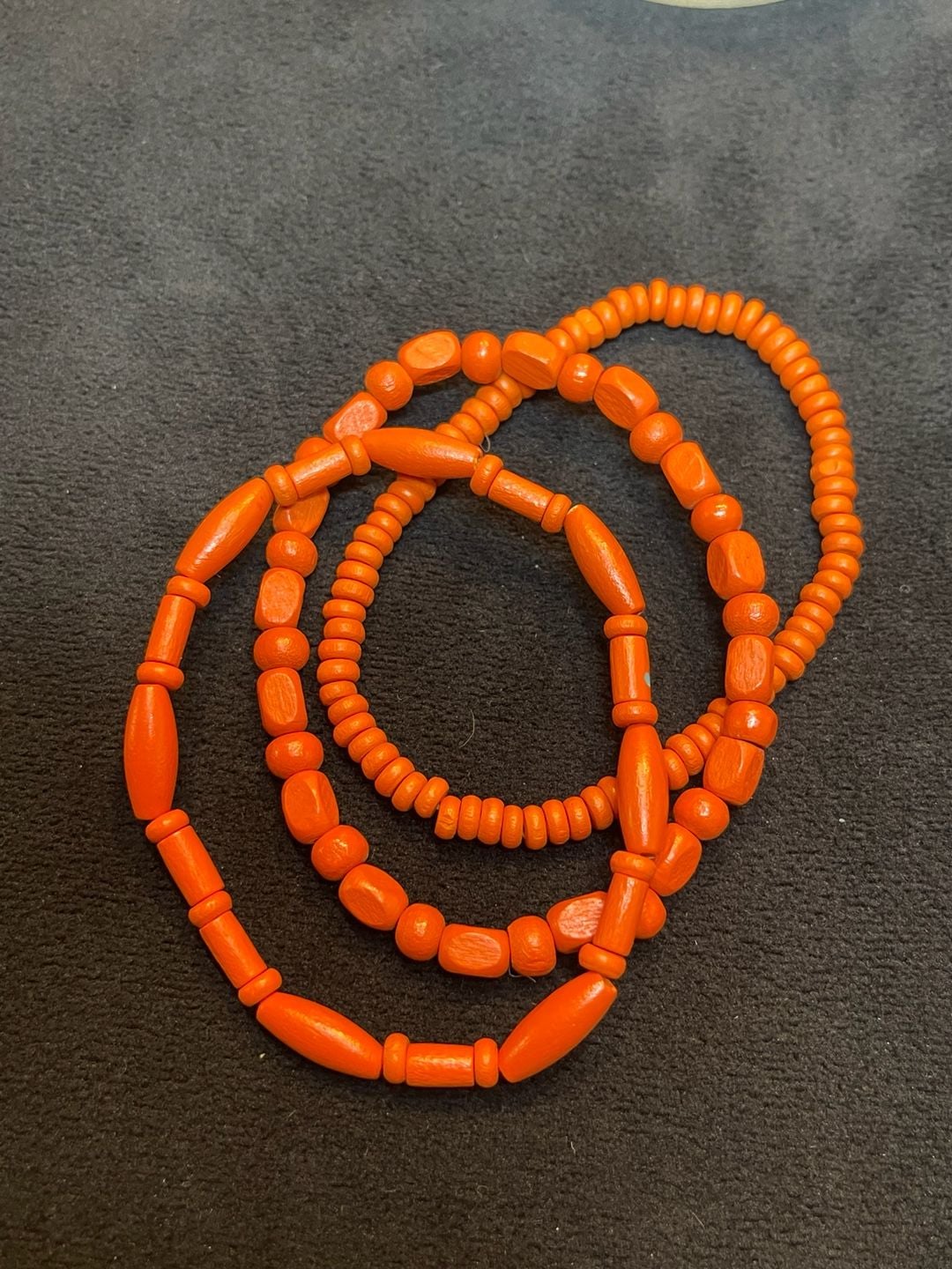 Orange Beaded Wood Bracelet Tangerine- 3-strand 2
