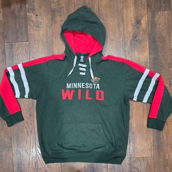 Minnesota Wild NHL Green & Red Stripe Sleeves XL Zip Up Hoodie Sweatshirt