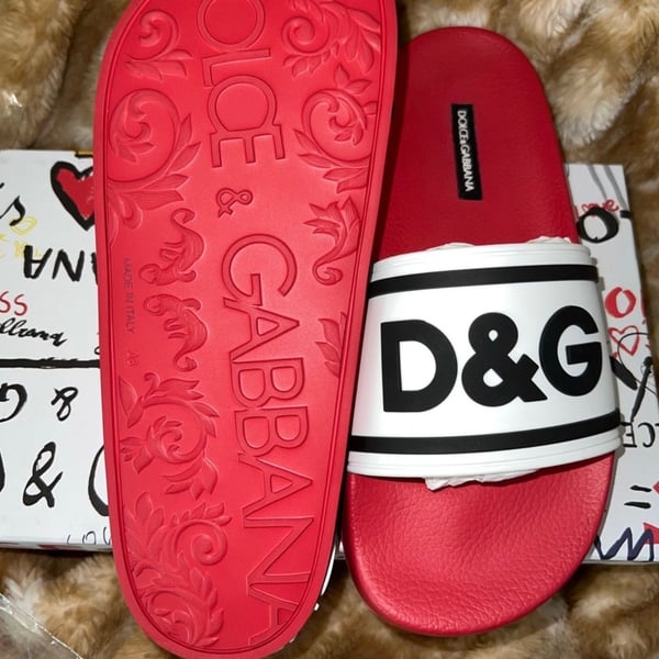 Dolce & Gabbana Slides Size 38 Red White D&G Love Sandals