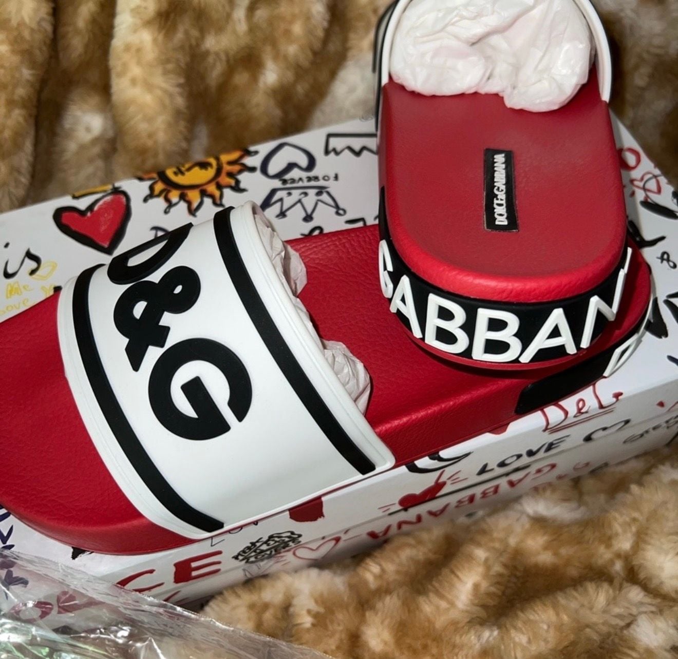 Dolce & Gabbana Slides Size 38 Red White D&G Love Sandals 7