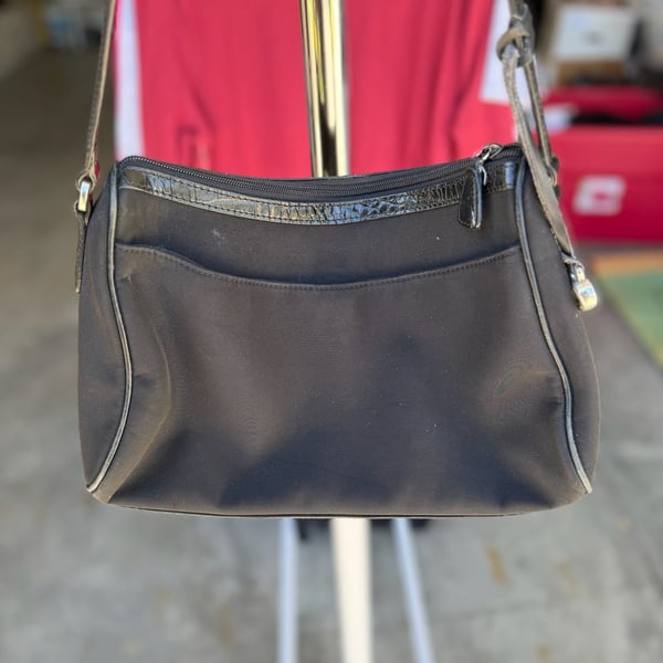 Brighton Black Nylon Shoulder Bag With Croc Embossed Trim