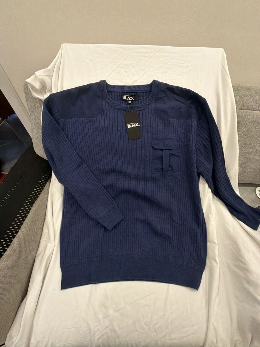 Westport Black Ribbed Military Crew Neck Sweater Size 2XB Blue 2