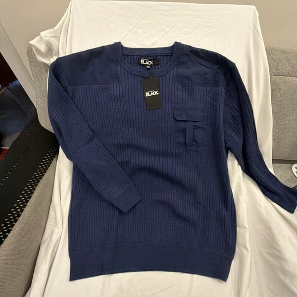 Westport Black Ribbed Military Crew Neck Sweater Size 2XB Blue
