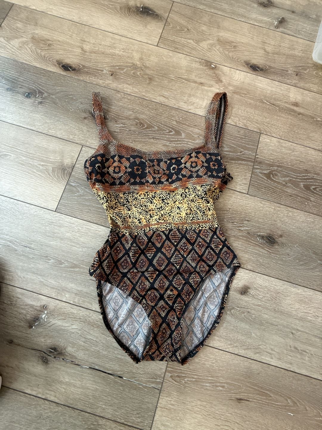 Oscar de la Renta Swimwear One Piece Swimsuit Size 8 Brown Patterned 2