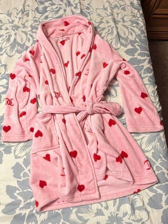 Juicy Couture Plush Robe Size 1X Pink Red Hearts Sleepwear 2