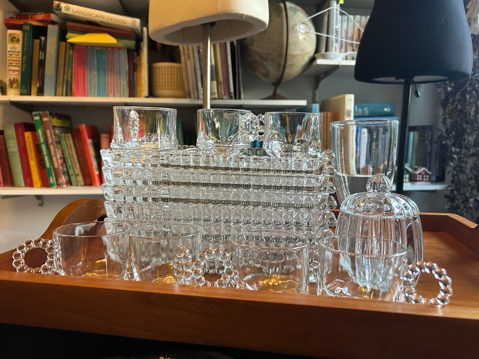 Hazel Atlas Ball and Rib Glass Sip N Smoke Snack Set . 15 pieces 10