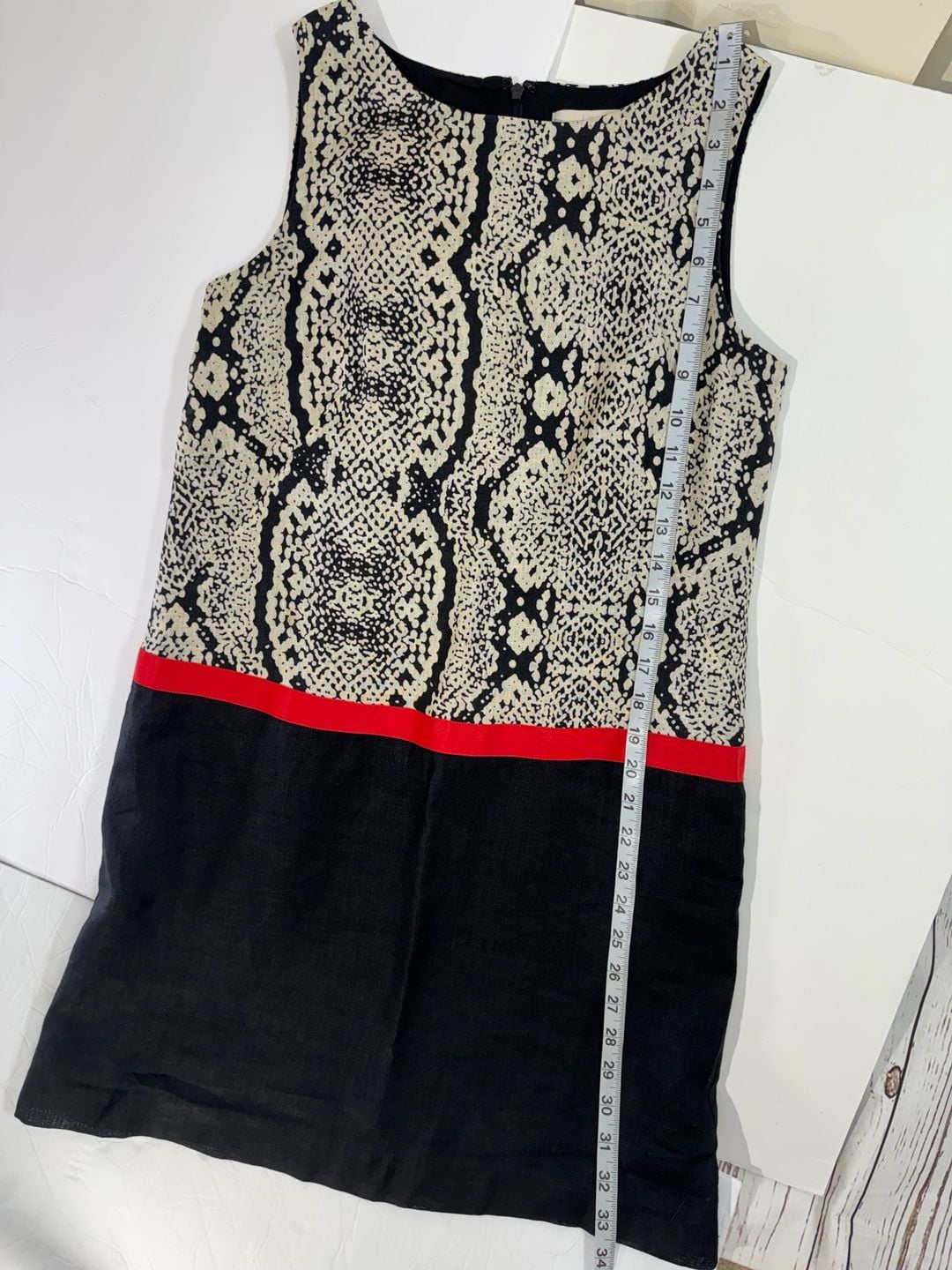 Ann Taylor LOFT Black and Cream Snake Print Linen Shift Dress Size 4 4