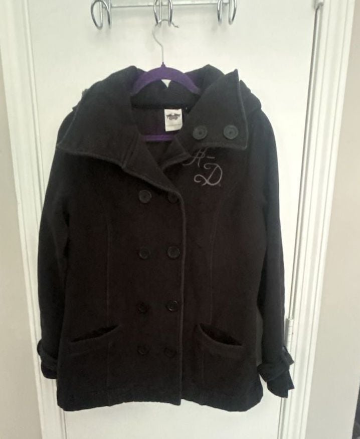 Harley-Davidson Pea Coat Size L Black Cotton Blend Hooded Jacket 2