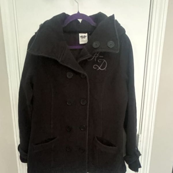 Harley-Davidson Pea Coat Size L Black Cotton Blend Hooded Jacket