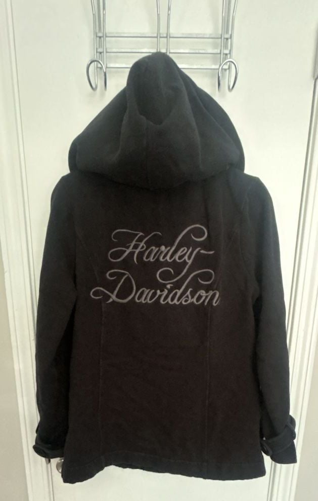 Harley-Davidson Pea Coat Size L Black Cotton Blend Hooded Jacket 3