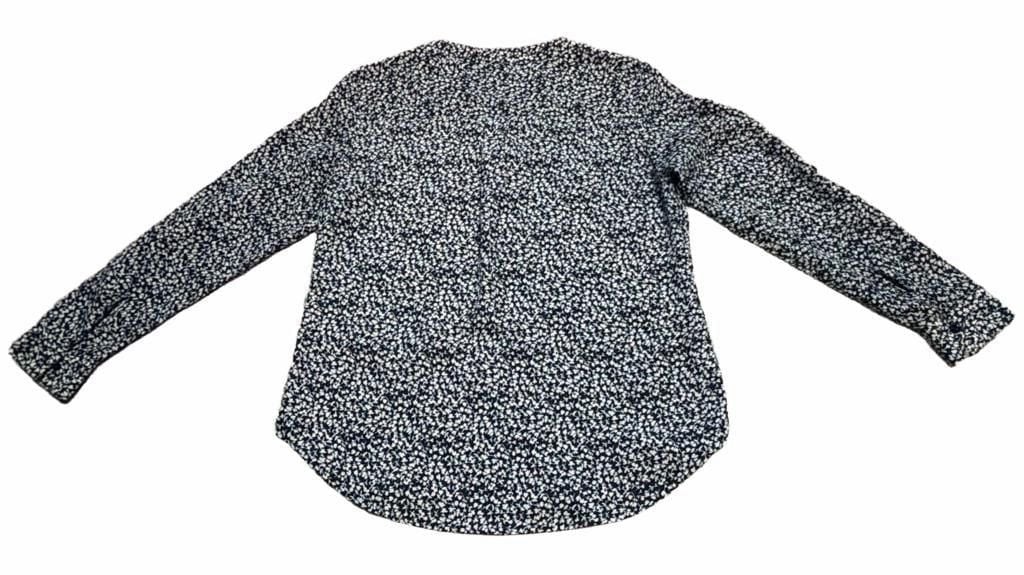 Ann Taylor Petite Floral Blouse Size SP Blue White Long Sleeve 7