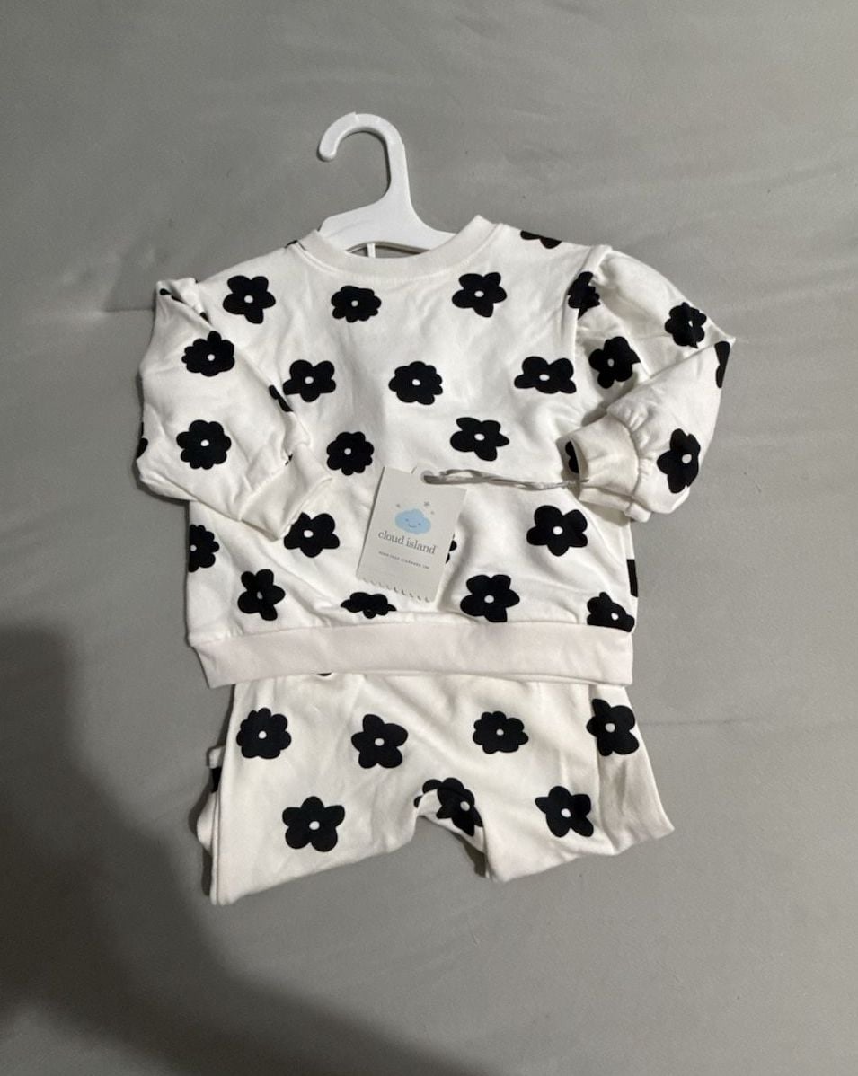 Cloud Island Sweatshirt Set Black White Flower 3
