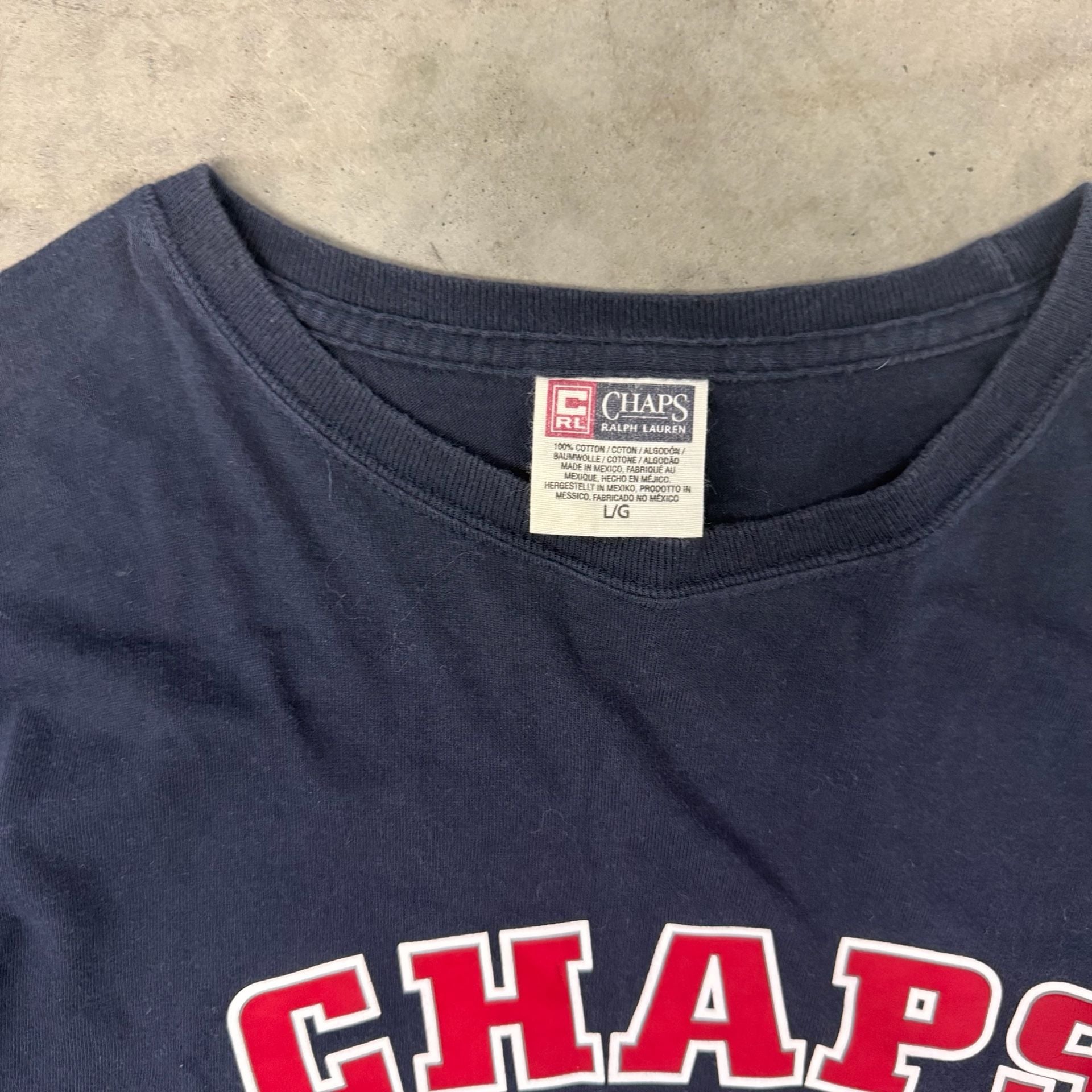 Chaps Ralph Lauren Long Sleeve T-Shirt Size L Navy Blue Logo Flag Graphic 4