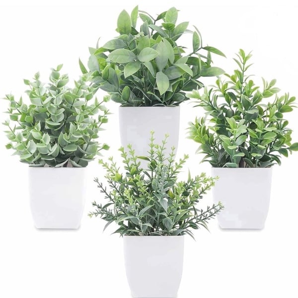 4 Pk of Mini Artificial Potted Plants Greenery Farmhouse Home Decor