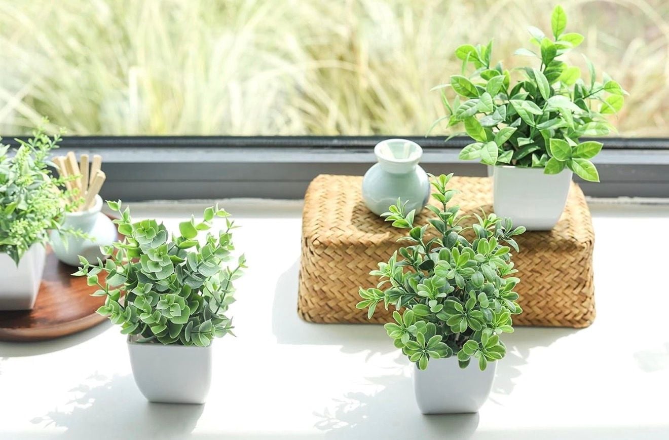 4 Pk of Mini Artificial Potted Plants Greenery Farmhouse Home Decor 4