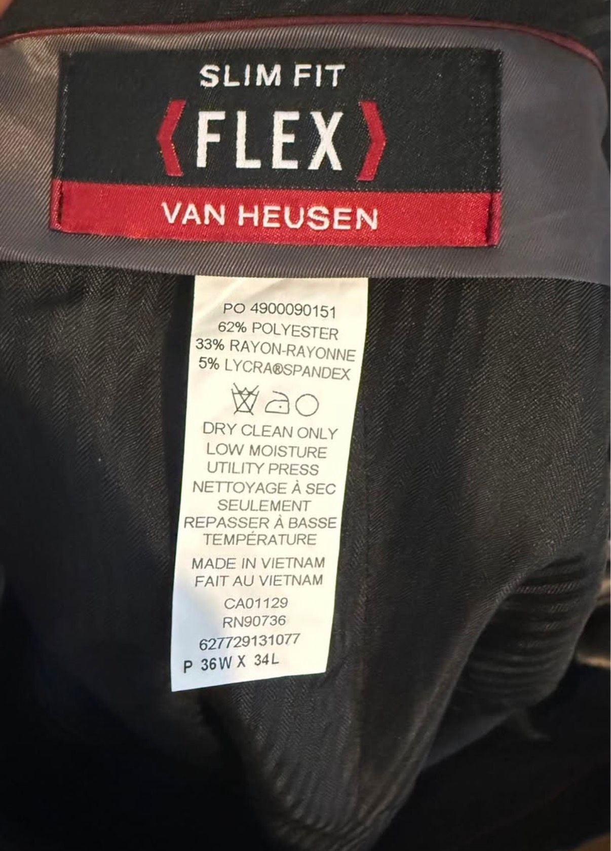 Van Heusen Flex Slim Fit Dress Pants 36W x 34L Navy Blue Suit Separates 4