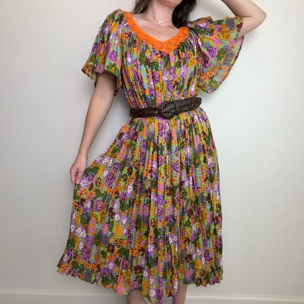 Vintage Groovy Floral Midi Dress