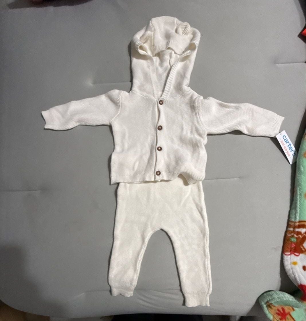 Carter's Knit Hooded Cardigan Set White 1