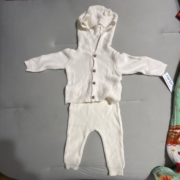 Carter's Knit Hooded Cardigan Set White