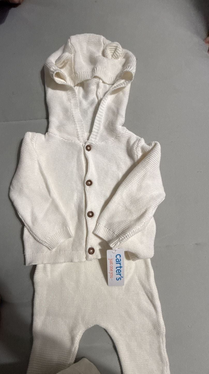Carter's Knit Hooded Cardigan Set White 2