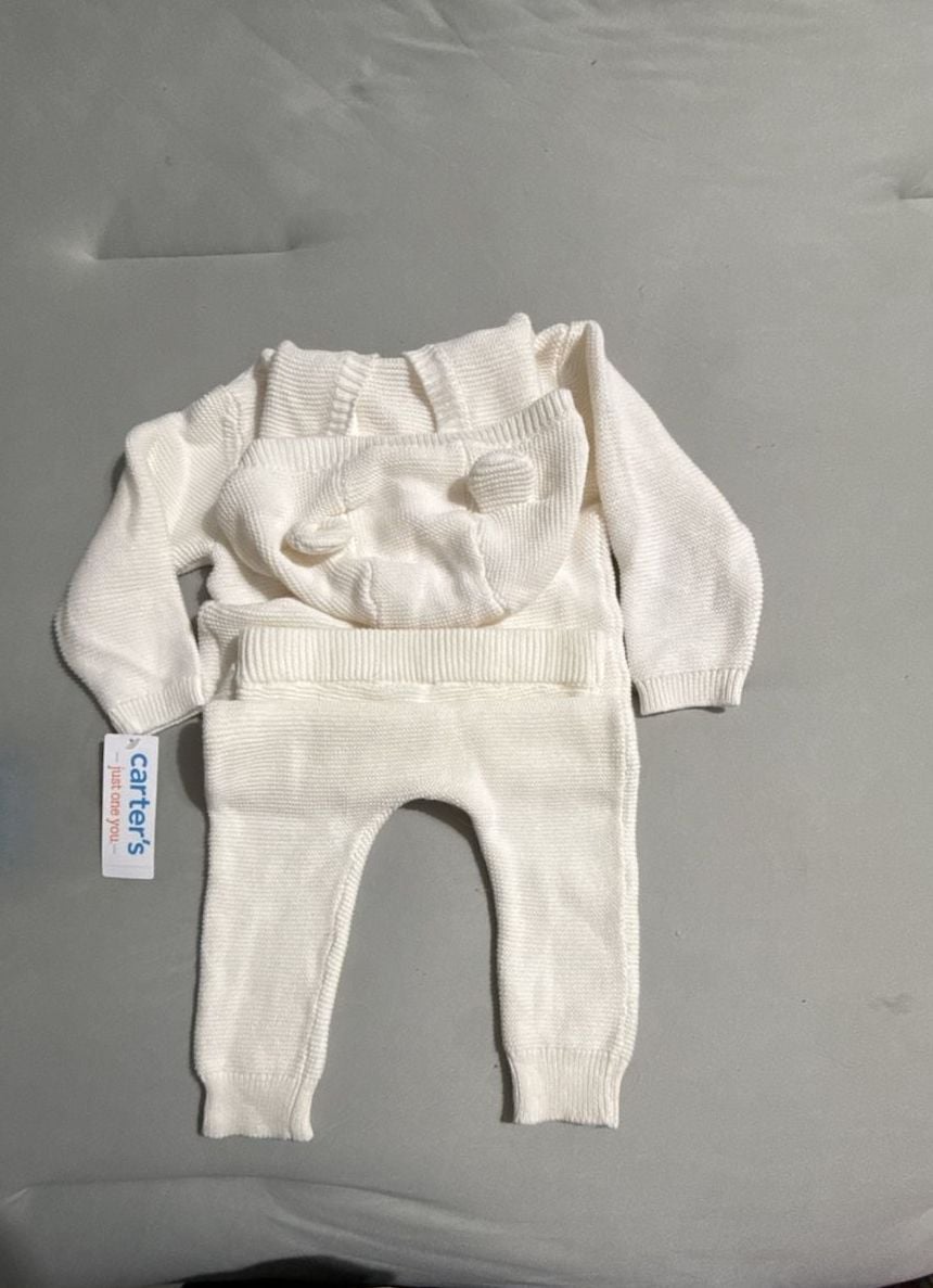 Carter's Knit Hooded Cardigan Set White 3