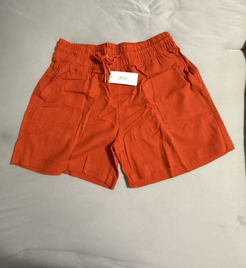 Cheeryah Linen Blend Shorts Size L 5 Orange Casual Pockets 2