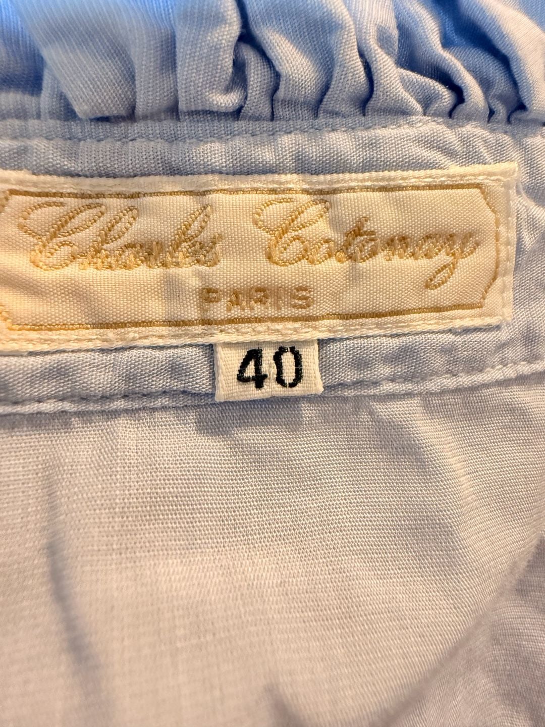 Claude Cotonay Paris Blouse Size 40 Blue Ruffle Collar Long Sleeve 7