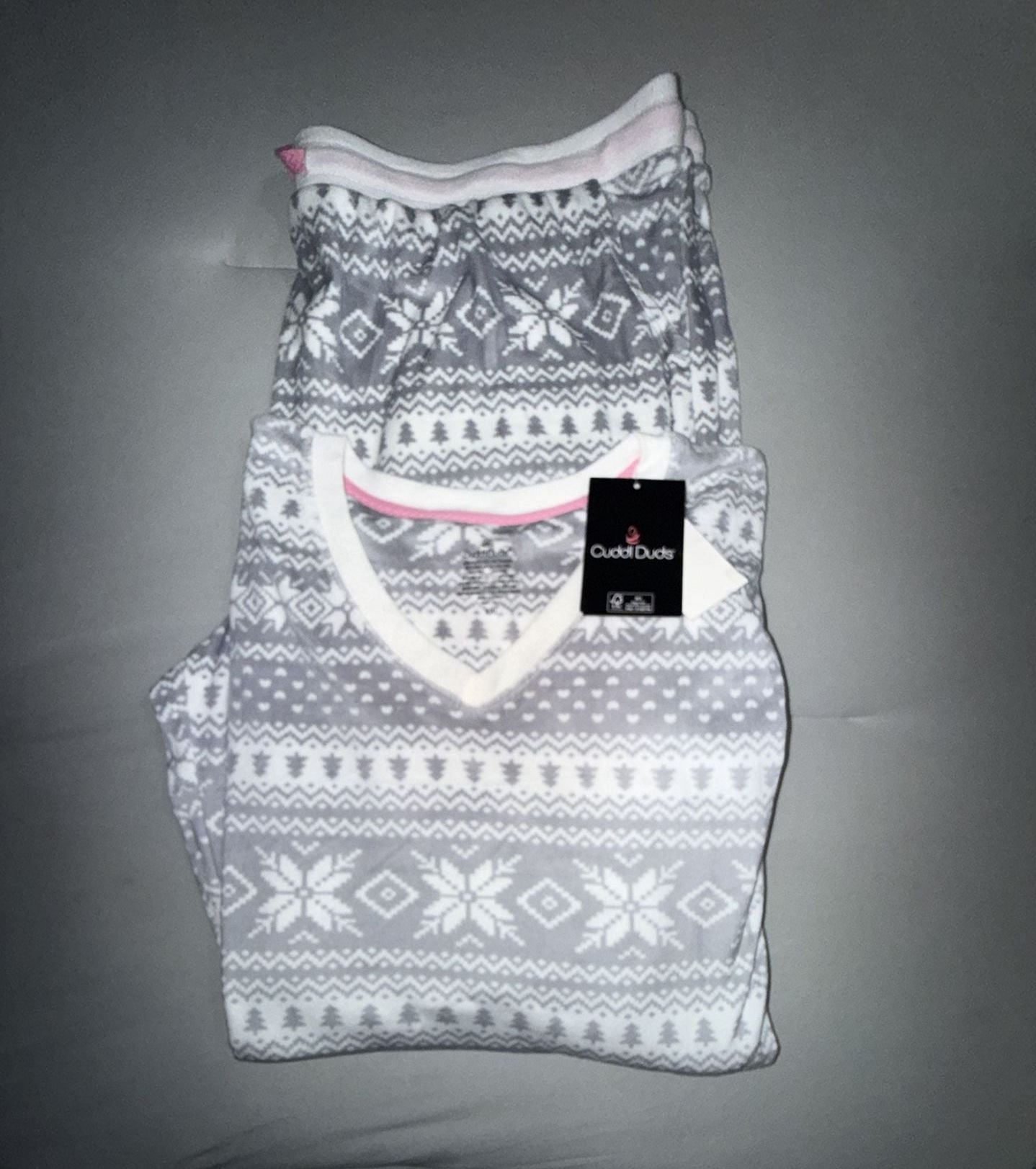 Cuddl Duds Pajama Set Grey Fair Isle Nordic Fleece 1