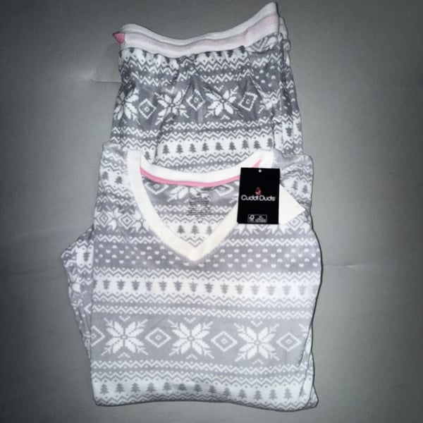 Cuddl Duds Pajama Set Grey Fair Isle Nordic Fleece