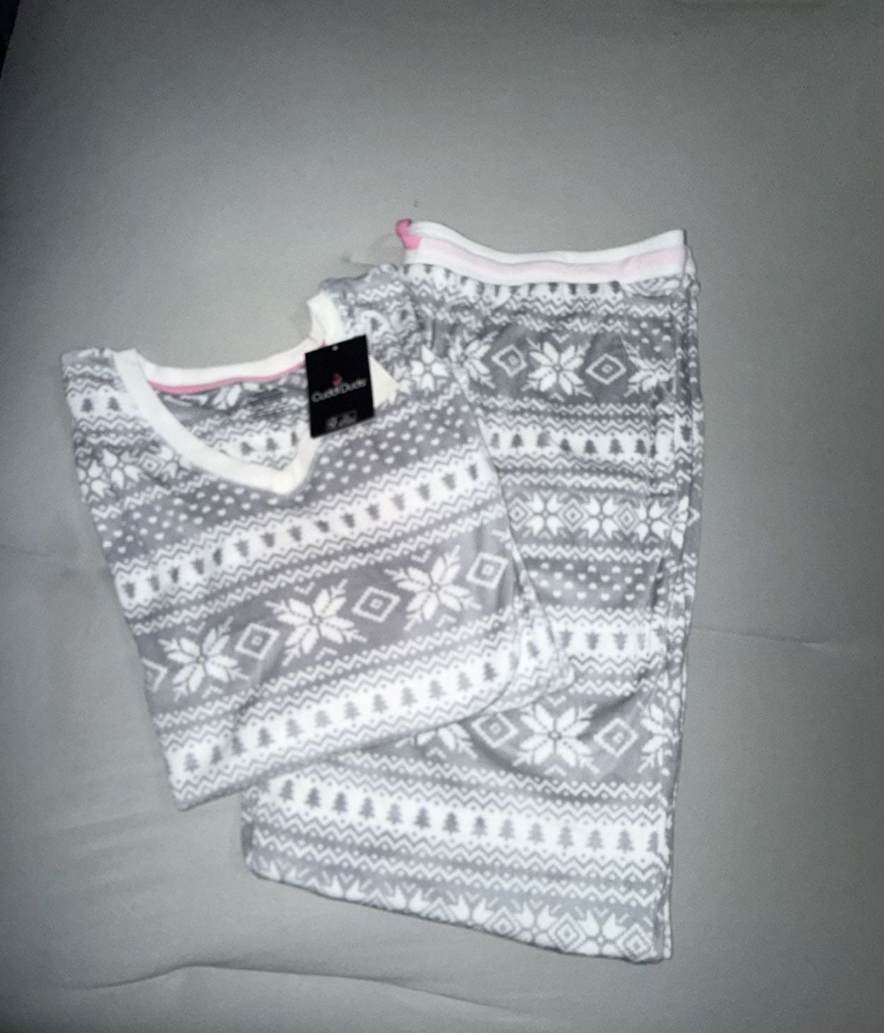 Cuddl Duds Pajama Set Grey Fair Isle Nordic Fleece 2