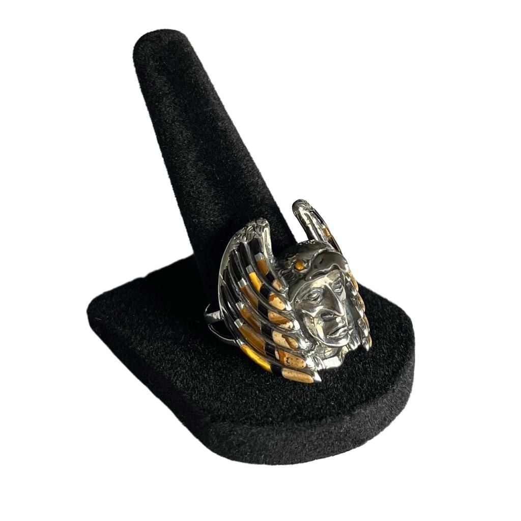 Vintage Sterling Silver Native American Chief Headdress Stone Inlay Ring Size 11.5 3