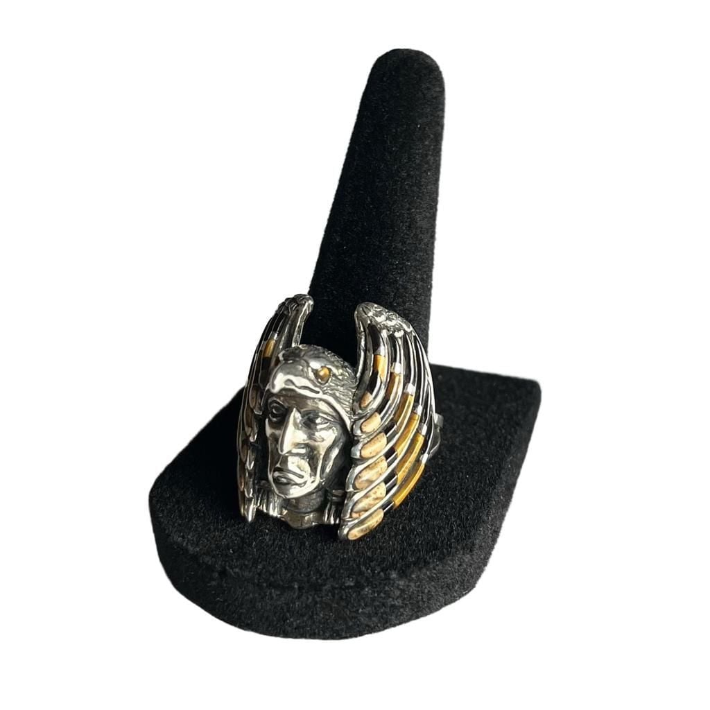 Vintage Sterling Silver Native American Chief Headdress Stone Inlay Ring Size 11.5 7