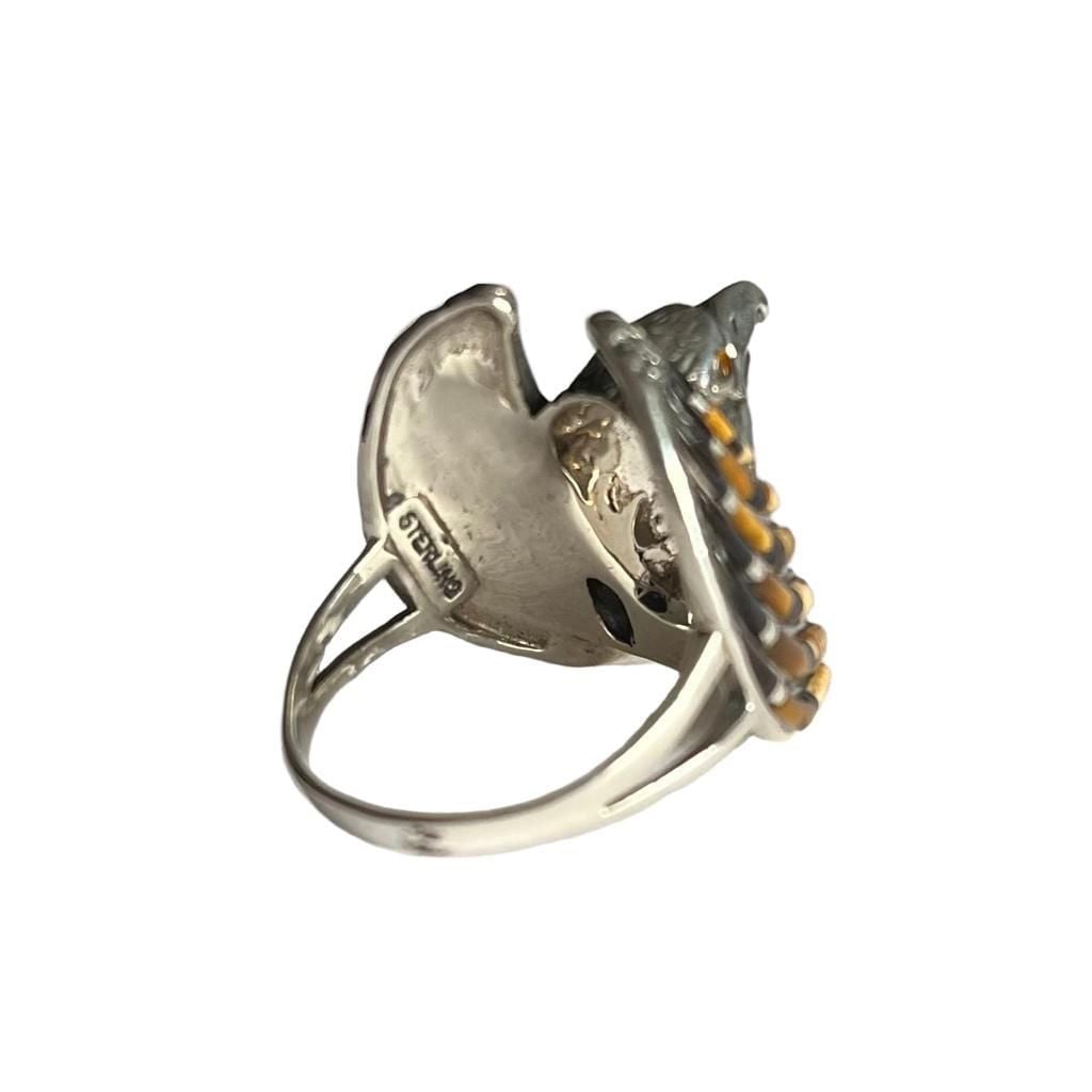 Vintage Sterling Silver Native American Chief Headdress Stone Inlay Ring Size 11.5 8
