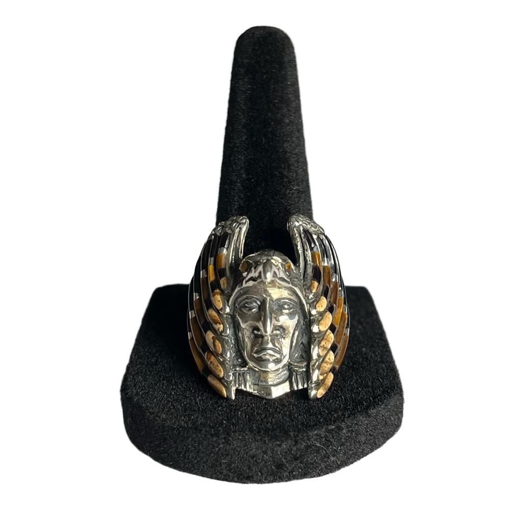 Vintage Sterling Silver Native American Chief Headdress Stone Inlay Ring Size 11.5 5